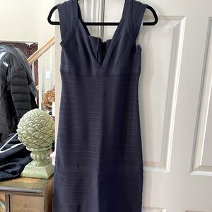 HERVE LEGER Stunning, navy blue full length dress. size L